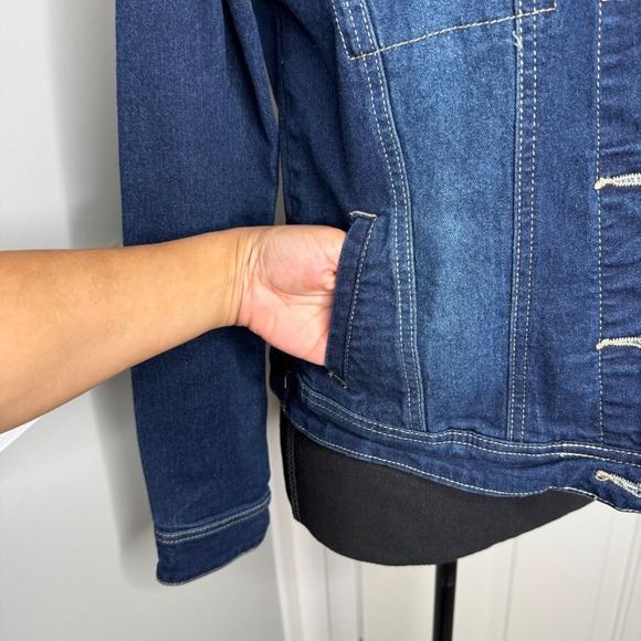 Baccini PS Dark Wash Stretch Denim Jacket Classic Button Front Jean Jacket NWOT - Picture 7 of 9